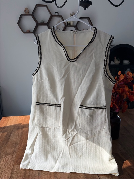 Dresses & Skirts - Sleeveless Cream Mini Dress with Black and Gold Trim (NEW)